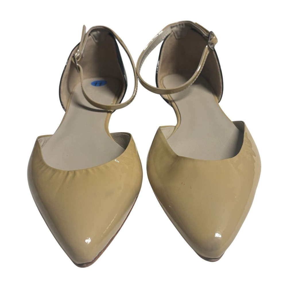 Boden Womens Flat Nude Tan Patent‎ Black Pointed Ankle Strap Shoe US Sz 11 EU 42 - Picture 3 of 8